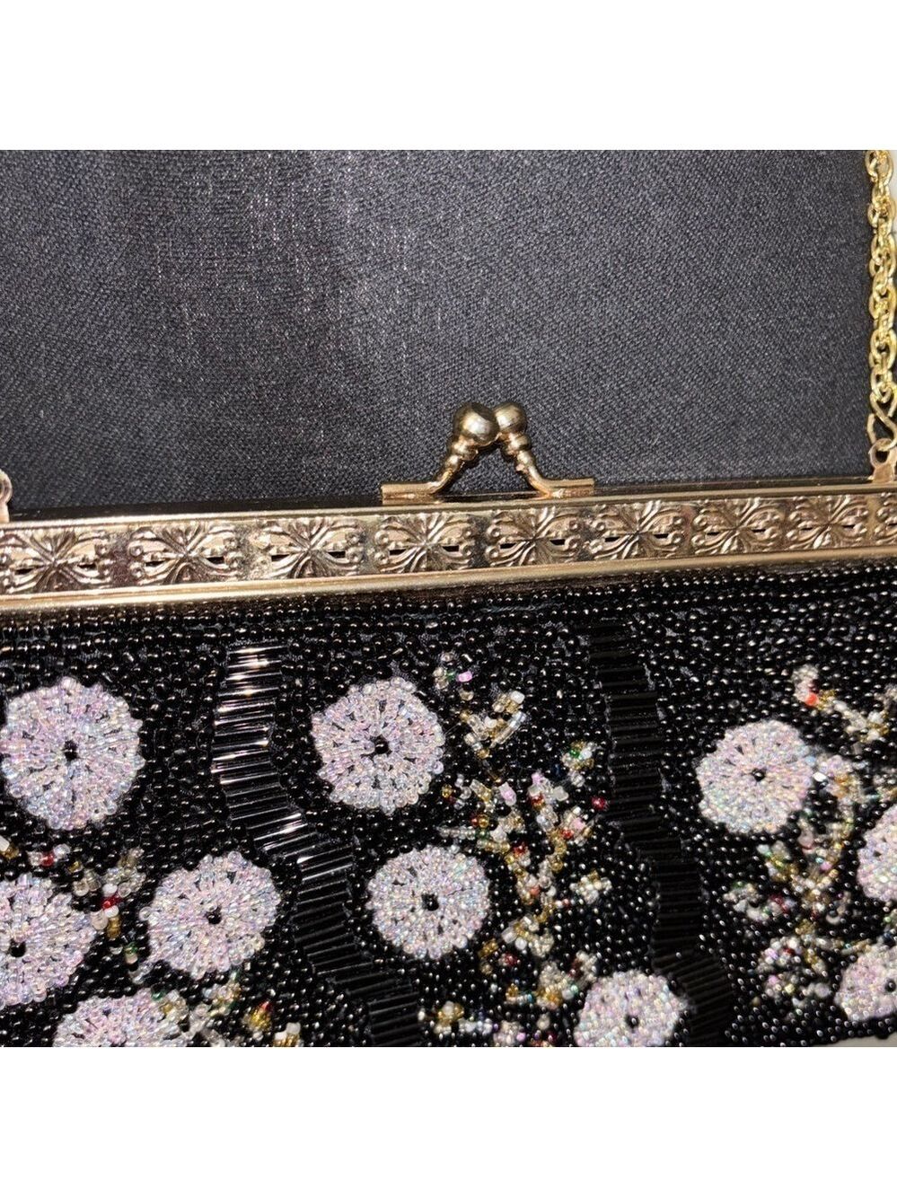 🔥Rare Vintage🔥 Stunning Mid Century Floral Glass Beaded Evening Clutch Purse - Picture 5 of 10